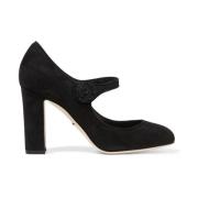 Zwarte Leren Pumps met Logoknop Dolce & Gabbana , Black , Dames