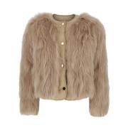 Omkeerbare Kraagloze Bomberjas in Beige Suprema , Beige , Dames