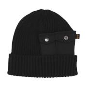 Zwarte Utility Beanie met Ribgebreid Alpha Industries , Black , Heren