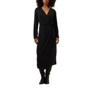 Zwarte Wrap Jurk voor Elegante Avonden Moss Copenhagen , Black , Dames