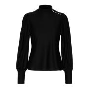 Zwarte knoopblouse met pofmouwen Gestuz , Black , Dames