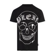 Skull Print Zwarte T-shirt Polos Philipp Plein , Black , Heren