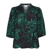 Bloemenprint V-hals Blouse Kaffe Curve , Green , Dames