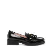 Zwarte leren mocassins met kwastje Coccinelle , Black , Dames