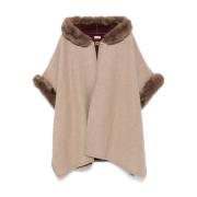 Bruine gevilte cape met kristalversiering Twinset , Brown , Dames