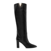 Zwarte leren laarzen met hak Via Roma 15 , Black , Dames