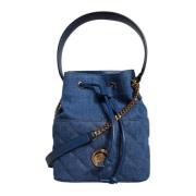 Blauwe Gewatteerde Denim Leren Crossbody Tas Versace , Blue , Dames