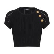 Geknipte Sweater met Gouden Knopen Balmain , Black , Dames