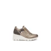 Bruine leren sneakers met ritssluiting Nerogiardini , Brown , Dames