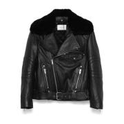 Zwarte leren bikerjack Saint Laurent , Black , Dames