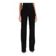 Zwarte Bootcut Jeans met Leren Label Tom Ford , Black , Dames