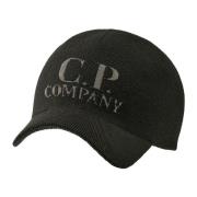 Zwarte Merinowol Logo Hoed C.p. Company , Black , Heren