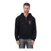 Zwarte hoodie met rits en zakken Guess , Black , Heren