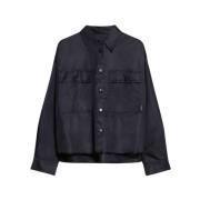 Korte Cropped Technische Twill Shirt Max Mara Weekend , Blue , Dames