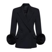 Zwarte double-breasted blazer met 3D-rozen Valentino , Black , Dames