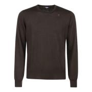 Bruine Merino Trui Girocollo Stijl K-Way , Brown , Heren