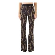 Fluwelen kettingprint flare broek Versace Jeans Couture , Black , Dame...