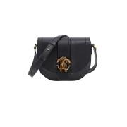 Logo Schoudertas in Zwart Leer Roberto Cavalli , Black , Dames