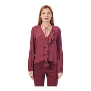 Bordeaux Crepe Blouse met Rouches Patrizia Pepe , Red , Dames