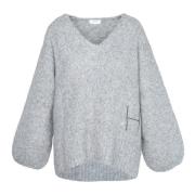 Oversized V-hals Sweater Hést , Gray , Dames