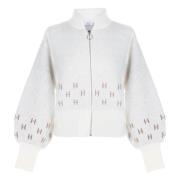 Korte Gebreide Jas met H-logo's Hést , White , Dames