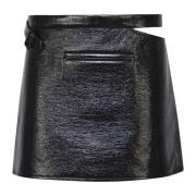 Zwarte Glanzende Mini Rok Zijkant Uitsnijding Courrèges , Black , Dame...