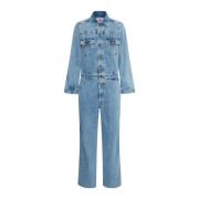 Denim Jumpsuit met Overhemdkraag en Borstzakken Ball , Blue , Dames