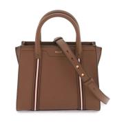 Gehamerd Leren Tote Tas met Gouden Logo Bally , Brown , Dames