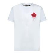 Wit Leaf Logo T-Shirt Dsquared2 , White , Heren