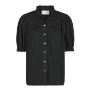 Zwarte Denim Blouse met Pofmouwen Neo Noir , Black , Dames