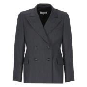 Blauwe Wol Double-Breasted Blazer Maison Margiela , Blue , Heren