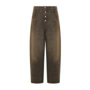 Bruine Cropped Jeans met Witte Steek MM6 Maison Margiela , Brown , Dam...