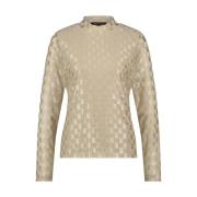 Geruite Mesh Top Lange Mouw Tramontana , Beige , Dames