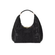 Zwarte Jacquard Hobo Tas Elisabetta Franchi , Black , Dames