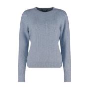 Cable Knit Crew Neck Pullover Bloomings , Blue , Dames