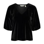 Zwarte V-hals Blouse Mettypw Stijl Part Two , Black , Dames