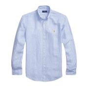 Blauw Gestreept Linnen Custom Fit Shirt Ralph Lauren , Blue , Heren