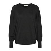 Zwart Deep O-Neck Gebreide Trui met Pofmouwen Kaffe , Black , Dames