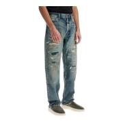 Versleten Straight Cut Denim Jeans Fear Of God , Blue , Heren