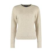 Kabelgebreide Crew Neck Pullover Bloomings , Beige , Dames