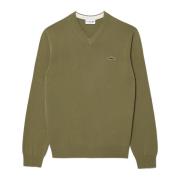 V-hals Katoenen Trui in Khaki Lacoste , Green , Heren