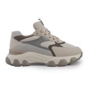 Grijze Leren Sneakers met Technische Stofdetails Hogan , Gray , Dames