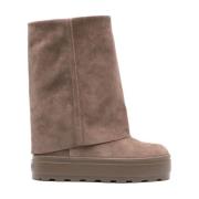 Taupe Suède Omgeslagen Rand Laarzen Casadei , Beige , Dames