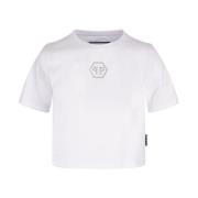 Witte Kristal Logo T-shirt Philipp Plein , White , Dames