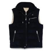 Suede Rits Vest Eleventy , Blue , Heren