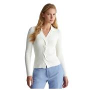 Geribbelde V-hals trui met twist detail Liu Jo , White , Dames