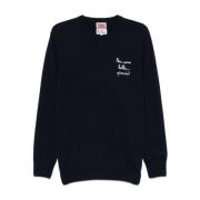 Blauwe Gebreide Crew Neck Sweater MC2 Saint Barth , Blue , Heren