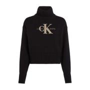 Chenille Monologo Sweater in Zwart Calvin Klein , Black , Dames