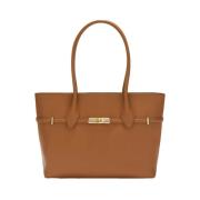 Bruine leren Shopper met Interlocking Hardware Furla , Brown , Dames