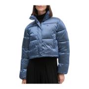 Glanzende Cropped Puffer Jas Blauw Calvin Klein , Blue , Dames